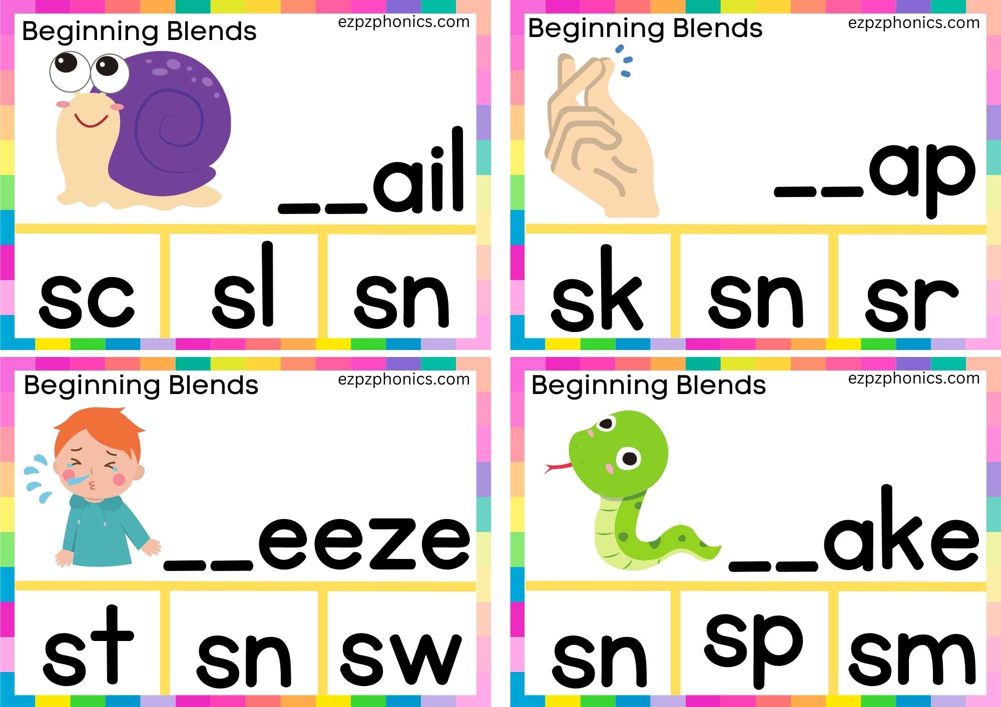 SN Beginning Blends Clip Cards Finish The Words And Clip The Correct Letters Set 1